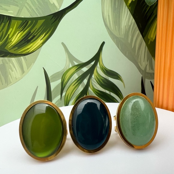 Elegant Statement Rings - Green Gold Oval Rings - Dark Blue Classic Rings - Picture 3 of 15
